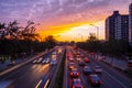 Beijing traffic in sunset