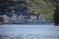 Beilstein, Germany - 10 06 2022: passenger ship turning to stop at Beilstein, using all the Mosel