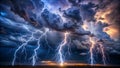 Being close to a stormy sky with multiple cloud / sky to ground lightning strikes lightning everywhere crazy natural event Gener