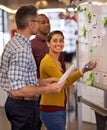 Being creative comes easy to them. Shot of a group of coworkers brainstorming at a whiteboard. Royalty Free Stock Photo