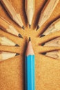 Being different concept with wood pencils on desk Royalty Free Stock Photo