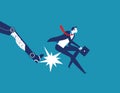 Being fired. Robot foot kicking an employee. Concept business technology vector illustration