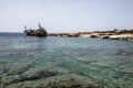 Being at low-water ship in Mediterranean sea near Krit. Royalty Free Stock Photo