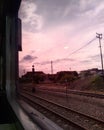 Being on a train with a beautiful view sunset on the sky Royalty Free Stock Photo