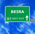 BEIRA road sign against clear blue sky Royalty Free Stock Photo