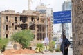 Civil war building ruins at the Elias Sarkis Boulevard, the green line during the war. Royalty Free Stock Photo