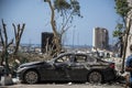 Crashed car after the massive explosion in Beirut Royalty Free Stock Photo