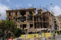 Beirut: Civil war building ruins at Elias Sarkis Boulevard Royalty Free Stock Photo