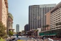 BEIRUT, LEBANON - AUGUST 14, 2014: Cityscape with residential buildings and abandoned after civil war high building in the Royalty Free Stock Photo