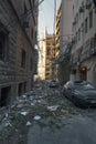 Beirut, Lebanon - August 05 2020: View of destroyed buildings as the inspection of the scene continues after a fire at a warehouse Royalty Free Stock Photo