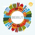 Beirut Lebanon City Skyline with Color Buildings, Blue Sky and Copy Space