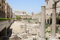 BEIRUT, LEBANON - JUNE 28, 2013: Old roman ruins in downtown of Beirut, near the Mohammed el-Amine Mosque, Lebanon