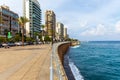 Picturesque central embankment of the capital Beirut. Paris Avenue. Mediterranean Sea.