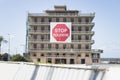 St george hotel with the protest sign of stop solidere in Beirut, Lebanon