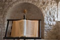 Hebrew written christian bible at woman part of Beit Jimal monastery. This book consist biblical manuscripts