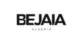 Bejaia in the Algeria emblem. The design features a geometric style, vector illustration with bold typography in a modern font.