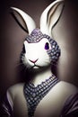 Bejeweled white rabbit portrait