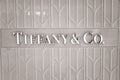 Bejing China 23.02.2019 Tiffany Co logo on Tiffany Co`s shop an American luxury jewelry and specialty retailer in Peking