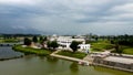 Aerial View or Drone Shot. Beautiful garden view and Green Lake