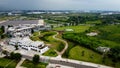 Aerial View or Drone Shot. Beautiful garden view and Green Lake