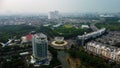 Aerial View or Drone Shot. Beautiful Residential area and apartment building in the morning