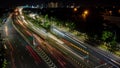 Aerial View. Light trails on motorway highway at night, long exposure abstract urban background at Bekasi Royalty Free Stock Photo