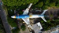 SKYLINE AERIAL SHOT. an old airplane on the side of the highway around Bekasi summarecon. repaired will become a restaurant Royalty Free Stock Photo