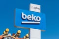 Beko logo, Turkish domestic appliance and consumer electronics brand outdoor signage over blue sky