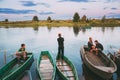 Belarus. Belarusian Children Fishing From Old Wooden Row Boats Royalty Free Stock Photo