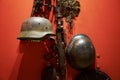 Belarus. Brest Fortress. Exhibit of the Museum of Defense of the Brest Fortress-Hero. Helmets of the Second World War. May