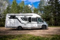 Belarus - 11.05.2021 - Camper. Mobile home on the highway. House on wheels. Royalty Free Stock Photo