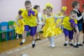 Little cheerful children jumping on a children`s holiday