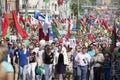 Holiday Victory Day. Central Park.Many people walk down the street on Victory Day