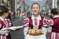 Holiday City Day. Central Park.Belarusian woman in national Slavic costume with Royalty Free Stock Photo