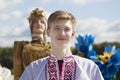 Young Ukrainian or Belarusian guy in an embroidered shirt