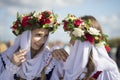 Young Ukrainian or Belarusian girls in an embroidered shirt