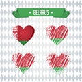 Belarus. Collection of four vector hearts with flag. Heart silhouette