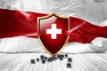 Belarus flag with Metal Shiny red shield. virus protection, hygiene shield. virus Vaccine Protection aganst coronavirus, Health
