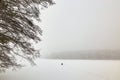 Belarus, Grodno, Molochnoe Lake. Winter fishing. fishermen on ice. Royalty Free Stock Photo