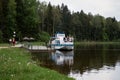 Belarus. The ship is on the Augustow canal in Belarus. May 24, 2017 Royalty Free Stock Photo