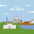 Belarus icon building landmark. Beautiful place for tourist vacation. Flat cartoon style web site vector illustration. World