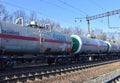 Transport tank car LNG by rail, gas - oil products. LPG transport propane GAZPROM TRANS. Royalty Free Stock Photo