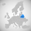 Belarus and Europe map - white country borders outline, blue shape Royalty Free Stock Photo