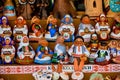 Belarus, Minsk, August 2019. A small street shop selling Souvenirs. A large assortment of clay Souvenirs