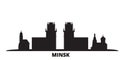 Belarus, Minsk city skyline isolated vector illustration. Belarus, Minsk travel black cityscape