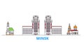 Belarus, Minsk line cityscape, flat vector. Travel city landmark, oultine illustration, line world icons
