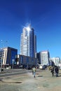Belarus, Minsk - 14 february, 2023: Glass building in sunlight