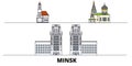 Belarus, Minsk flat landmarks vector illustration. Belarus, Minsk line city with famous travel sights, skyline, design.