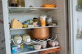 Belarus Minsk 06 12 2019 Front view of refrigerator full of food staying at home