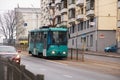 Belarus, Minsk - 04 january, 2023: The tram closeup